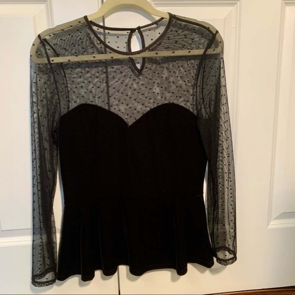 H&M Velour Peplum Mesh Black Party Top